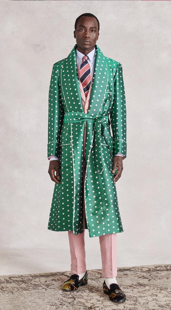 Teal Twill Polka Dot Unlined Silk Dressing Gown