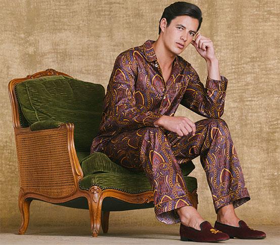 Burgundy Entwined Paisley Cotton/Silk Pyjama Set