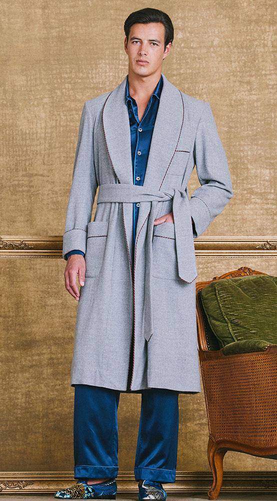 Grey Balmoral Unlined Fine Wool Dressing Gown