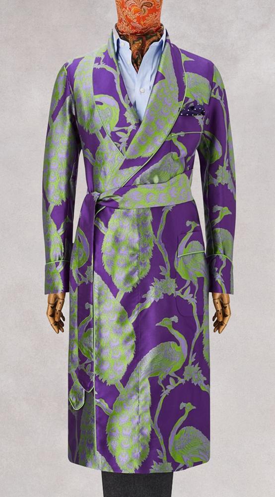 Purple Peacock Unlined Silk Dressing Gown